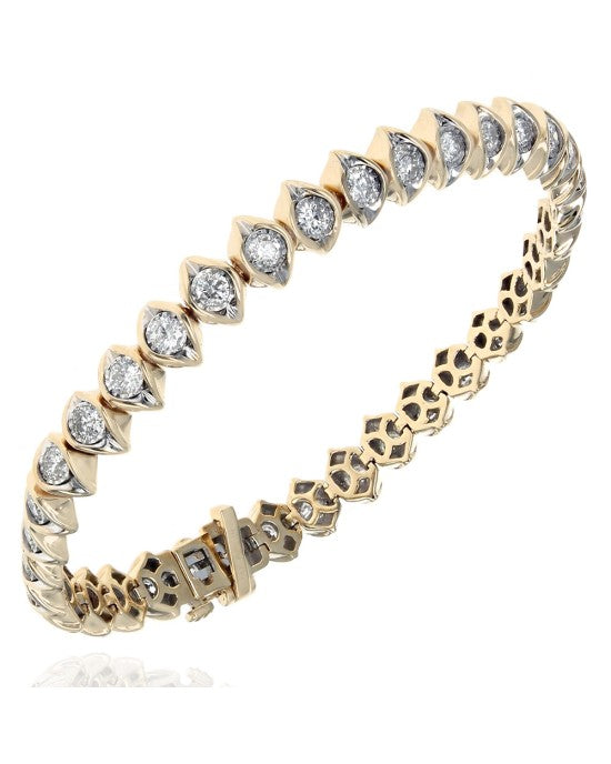 Diamond Marquise Link Inline Bracelet in White and Yellow Gold