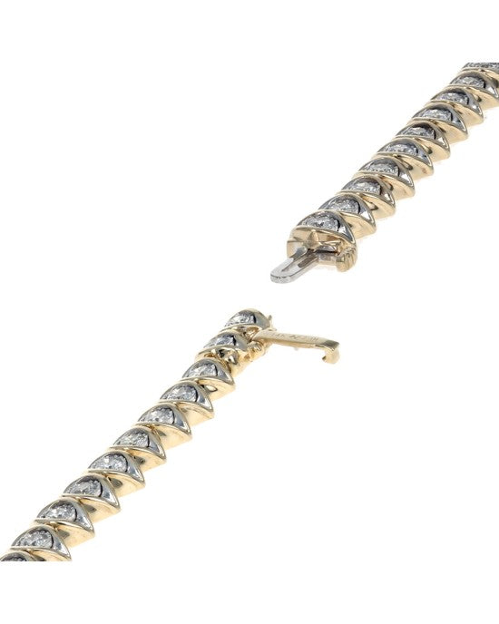 Diamond Marquise Link Inline Bracelet in White and Yellow Gold