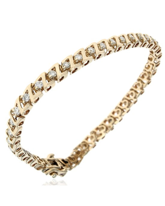 Alternating Diamond Z Link Inline Bracelet in Yellow Gold