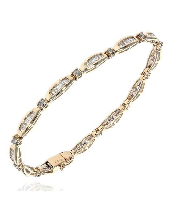 Alternating Round and Baguette Diamond Inline Bracelet