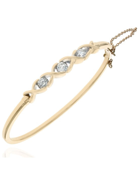 Diamond Open Cut X Hinged Bangle Bracelet in Yellow Gold