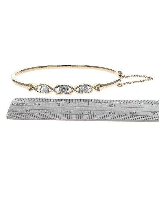 Diamond Open Cut X Hinged Bangle Bracelet in Yellow Gold