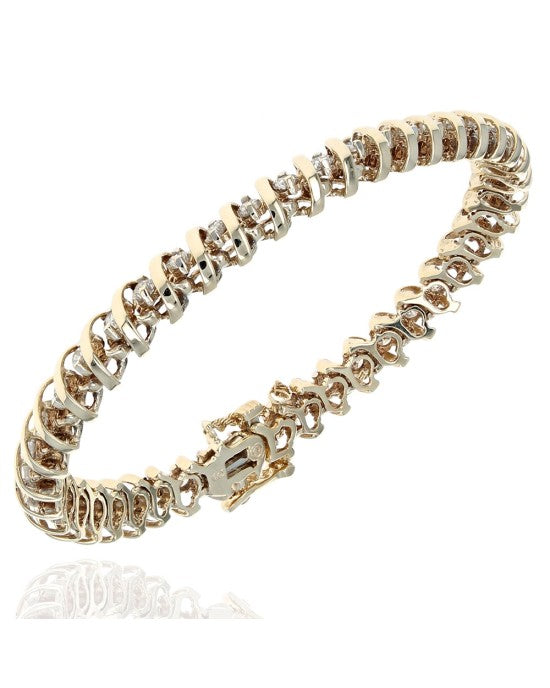 Alternating Diamond Curve Link Inline Bracelet in Yellow Gold