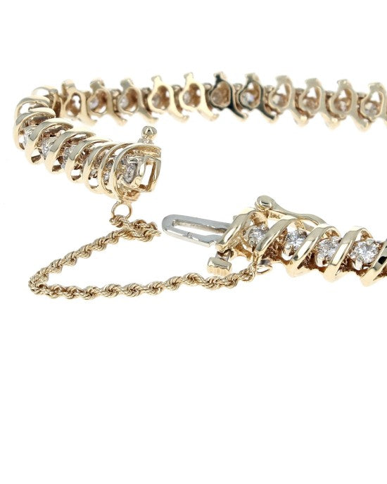 Alternating Diamond Curve Link Inline Bracelet in Yellow Gold