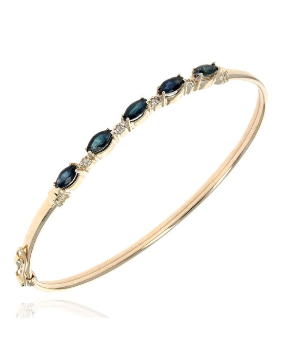 Alternating Blue Sapphire and Diamond Bangle Bracelet in Yellow Gold