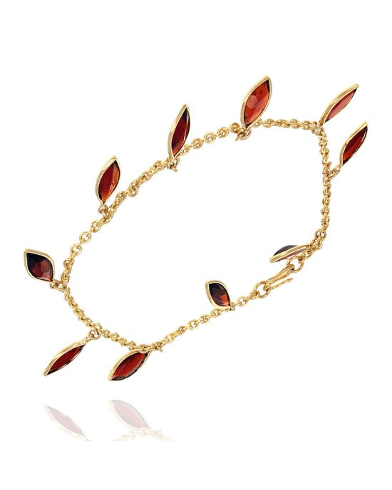 Marquise Shaped Garnet Drop Station Bracelet