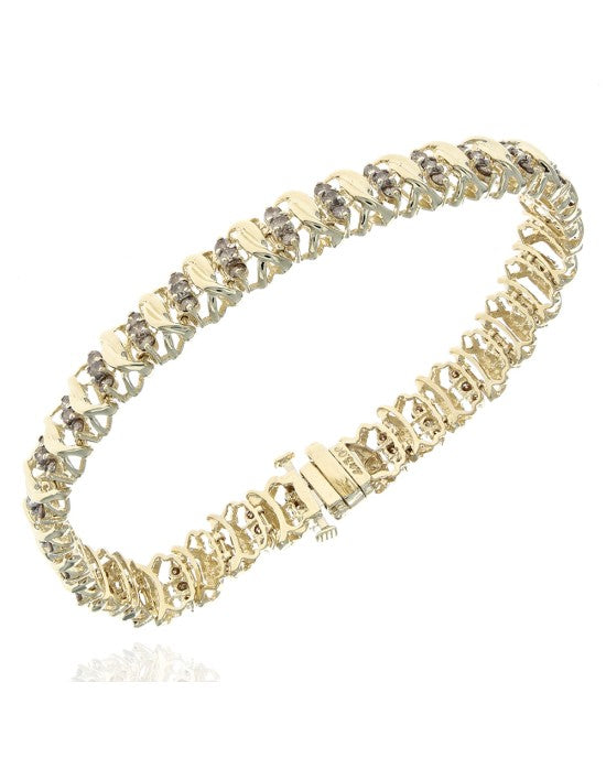 Diamond Crossover Link Inline Bracelet in Yellow Gold