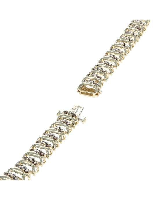 Diamond Crossover Link Inline Bracelet in Yellow Gold