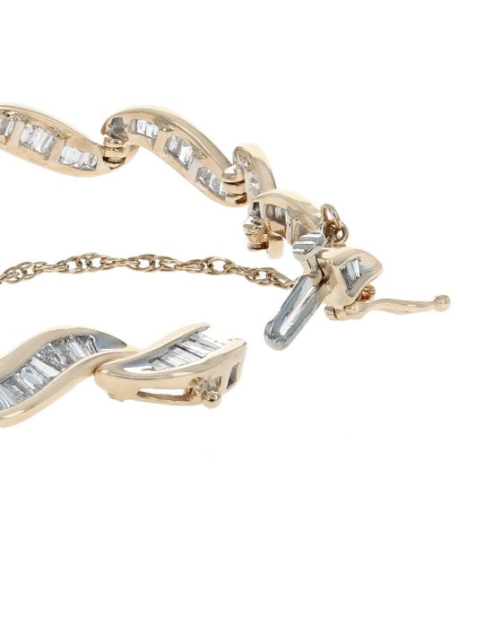 Diamond Curve Link Bracelet in White and Yellow Gold