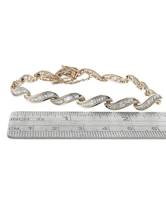 Diamond Curve Link Bracelet in White and Yellow Gold