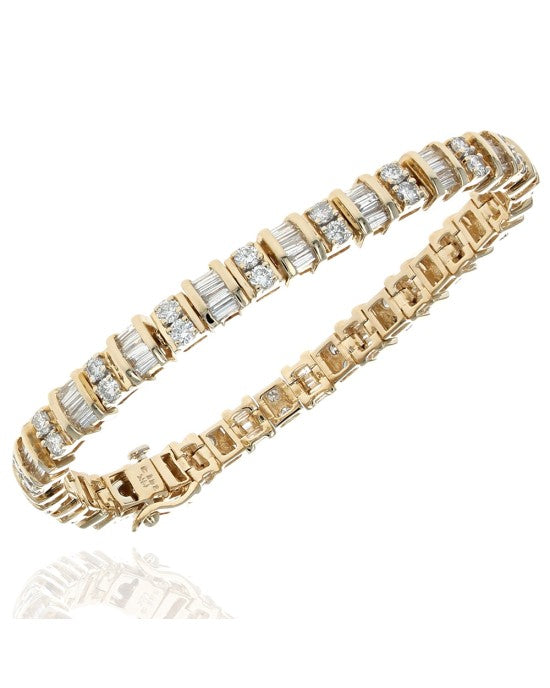 Alternating Baguette and Round Diamond Inline Bracelet