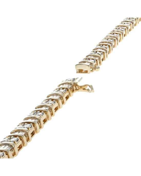 Alternating Baguette and Round Diamond Inline Bracelet