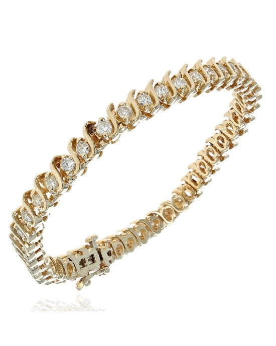 Alternating Diamond S Link Inline Bracelet in Yellow Gold