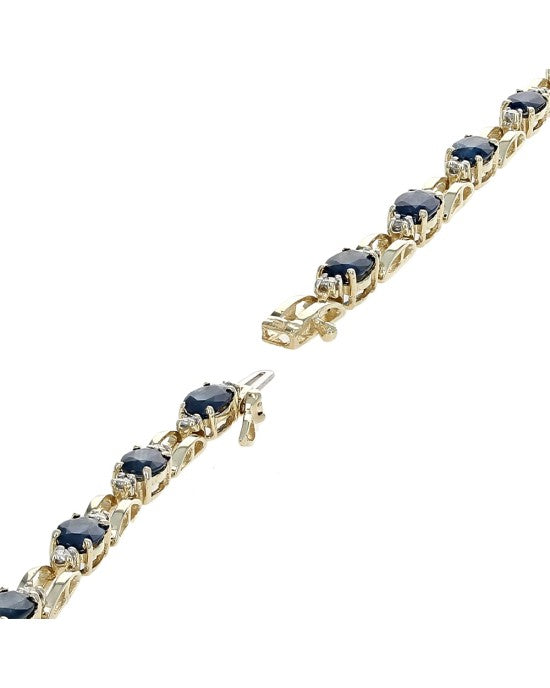 Alternating Blue Sapphire and Diamond Accent Rectangular Link Inline Bracelet