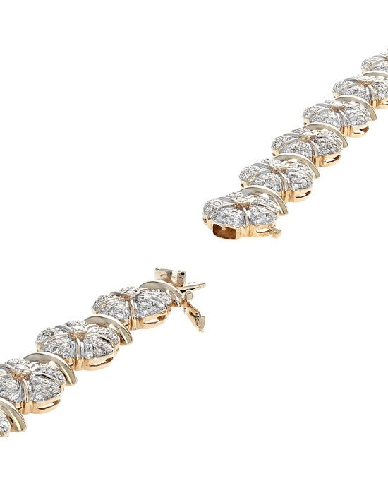 Diamond Flower Bracelet in 2 Tone Gold