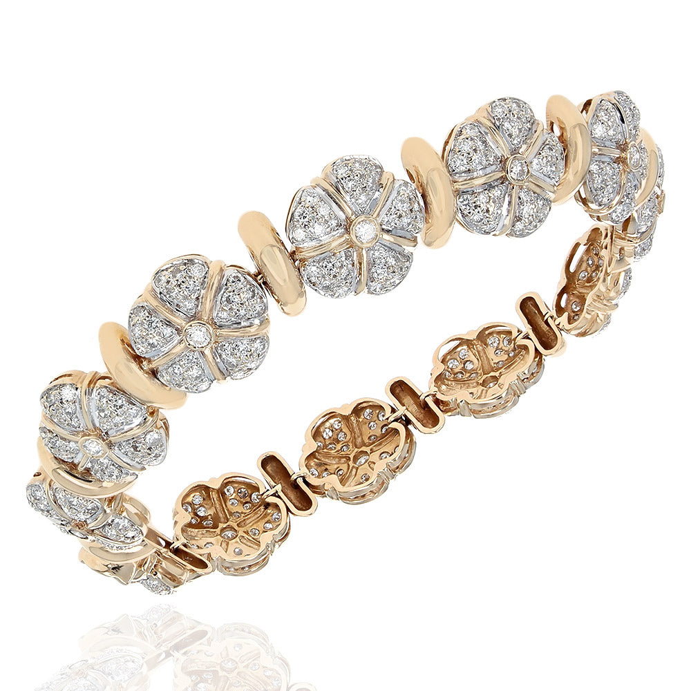 Diamond Flower Bracelet in 2 Tone Gold