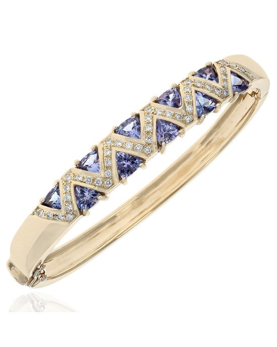 Trillion Tanzanite and Diamond Zig Zag Motif Bangle