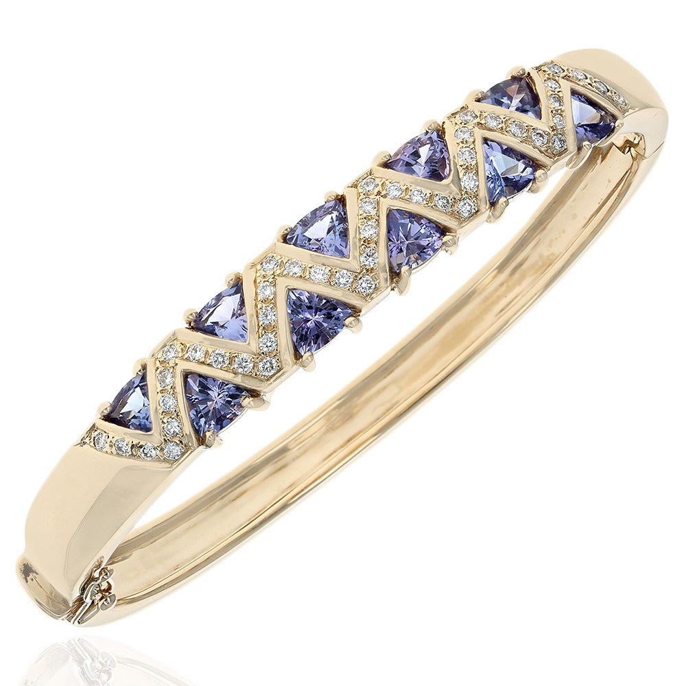 Trillion Tanzanite and Diamond Zig Zag Motif Bangle