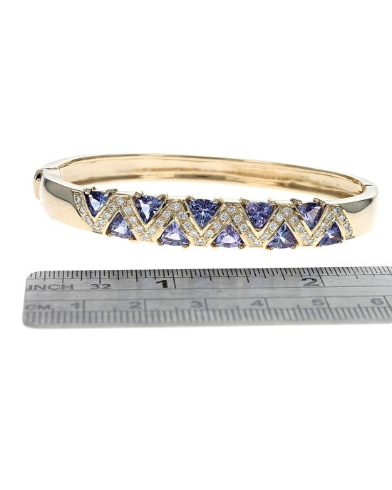 Trillion Tanzanite and Diamond Zig Zag Motif Bangle