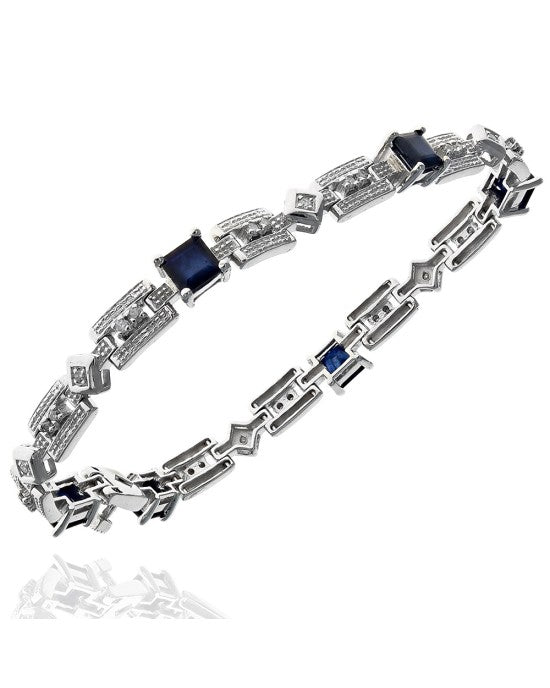 Alternating Square Sapphite and Round Diamond Bar Link Bracelet