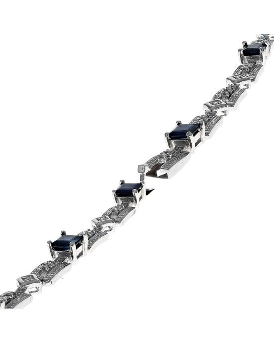 Alternating Square Sapphite and Round Diamond Bar Link Bracelet