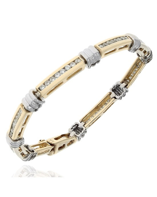 Diamond Bar and Fluted Station Inline Bracelet