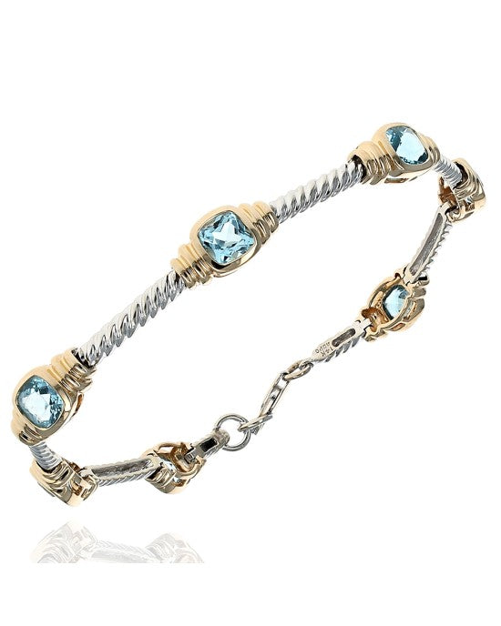 Blue Topaz Station Twisted Bar Link Bracelet