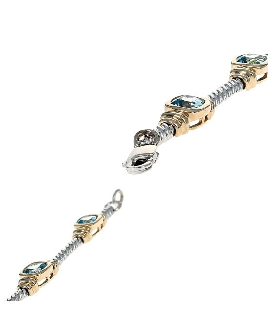 Blue Topaz Station Twisted Bar Link Bracelet