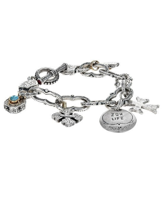 Konstantino Kleos 8 Link Charm Bracelet in Silver and Gold