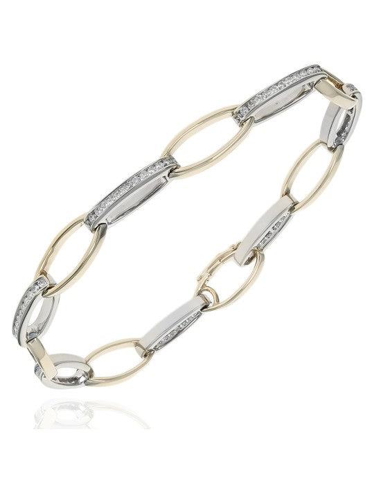 Diamond Oval Link Bracelet in 2 Tone Gold