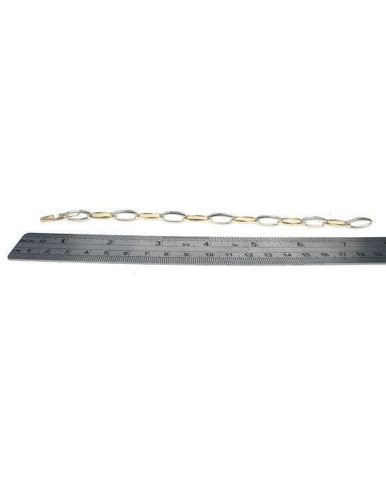 Diamond Oval Link Bracelet in 2 Tone Gold