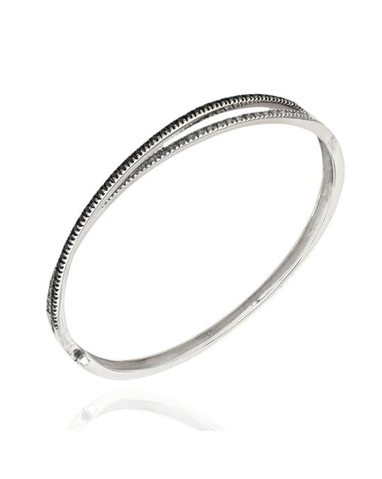 Black and White Diamond Crossover Bangle Bracelet