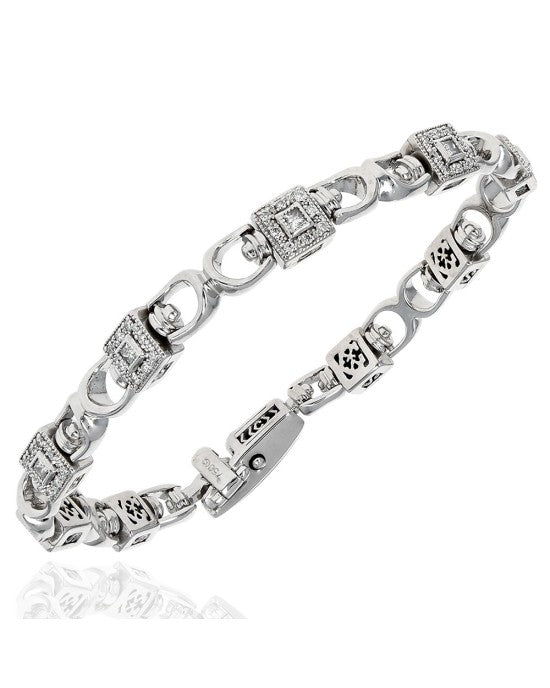 Charriol Diamond Square Link Inline Bracelet in White Gold