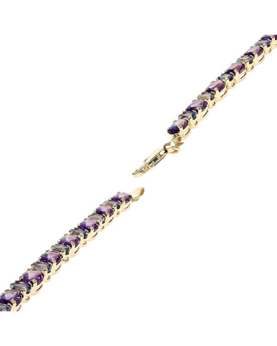 Alternating Amethyst and Iolite Inline Bracelet in Yellow Gold