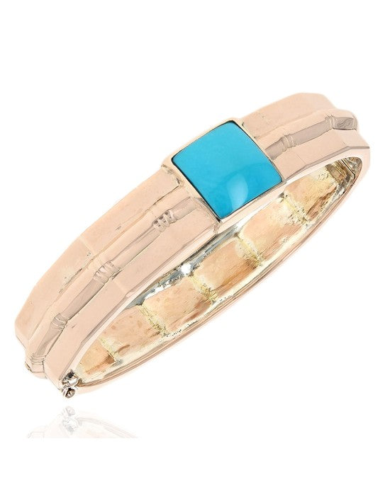 Turquoise Cabochon Station Bangle Bracelet in Rose Gold