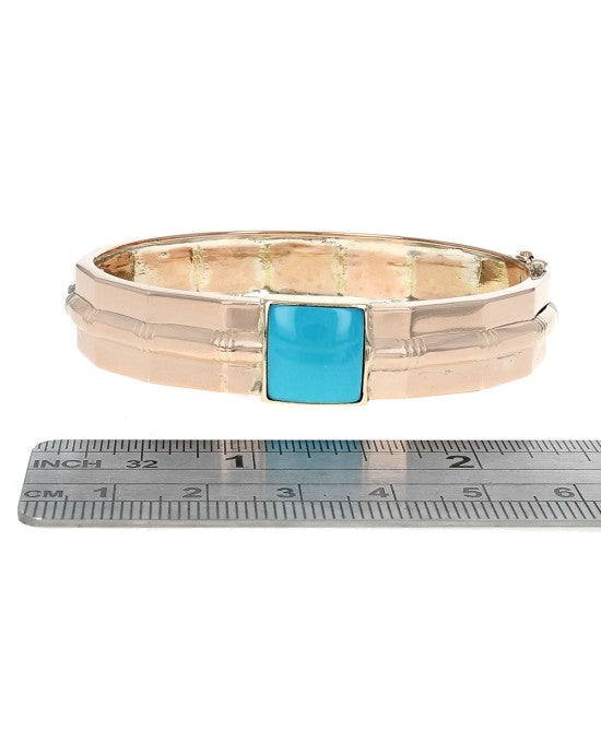 Turquoise Cabochon Station Bangle Bracelet in Rose Gold