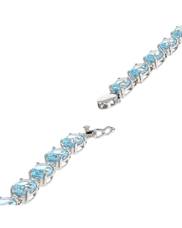 Alternating Sky Blue Topaz and Diamond Inline Bracelet in White Gold