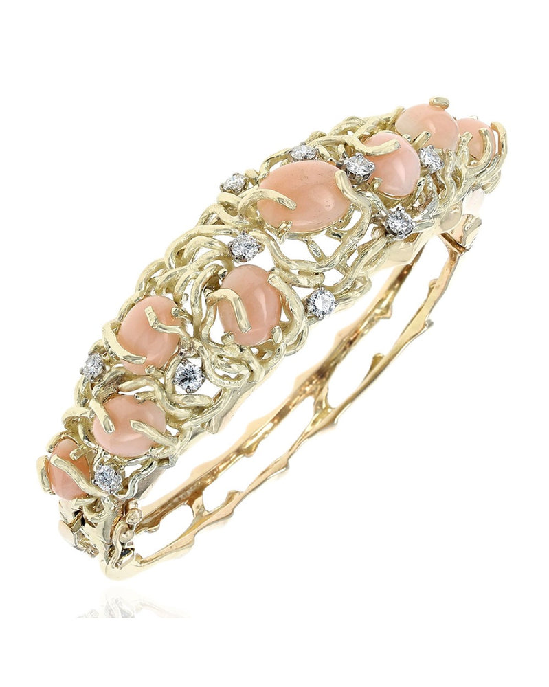 Jack Gutschneider Coral and Diamond Open Bangle Bracelet