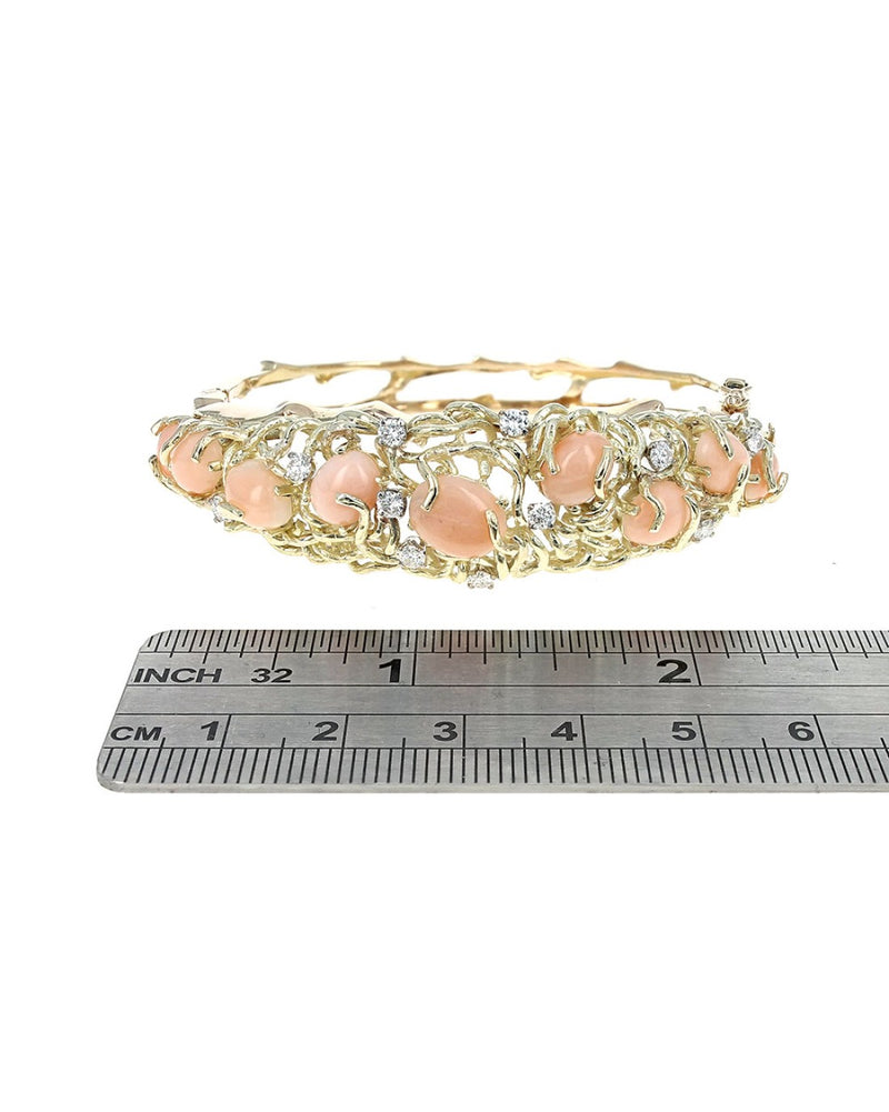 Jack Gutschneider Coral and Diamond Open Bangle Bracelet