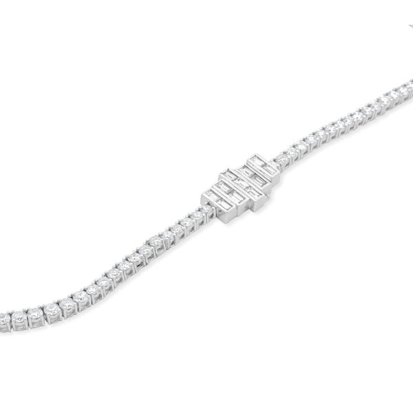 18 Karat White Gold Ornate Round and Emerald Cut Double Row Diamond Necklace