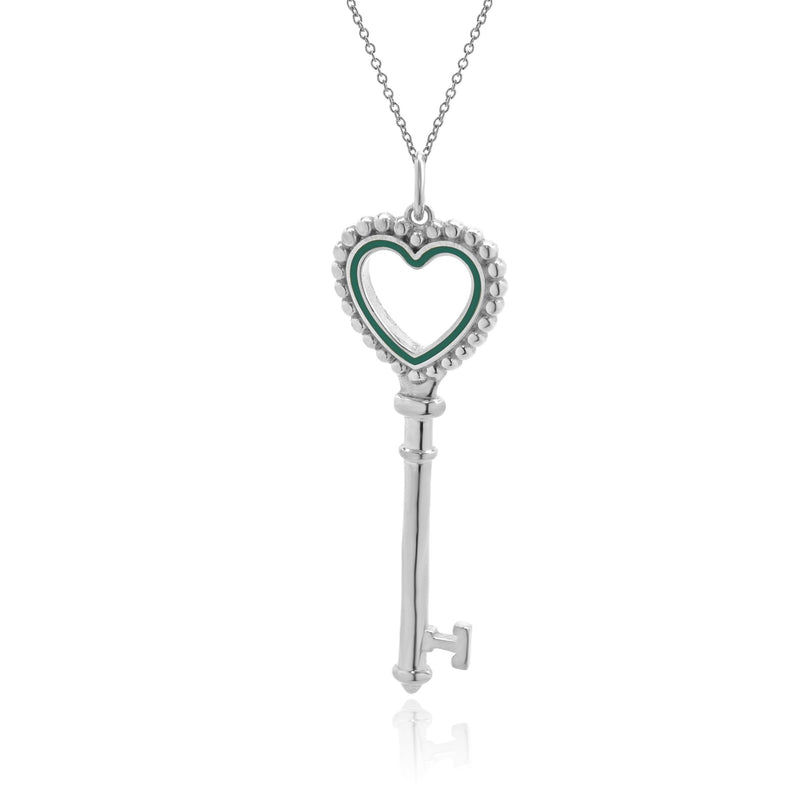 Tiffany & Co. Sterling Silver Enamel Beaded Heart Key Necklace
