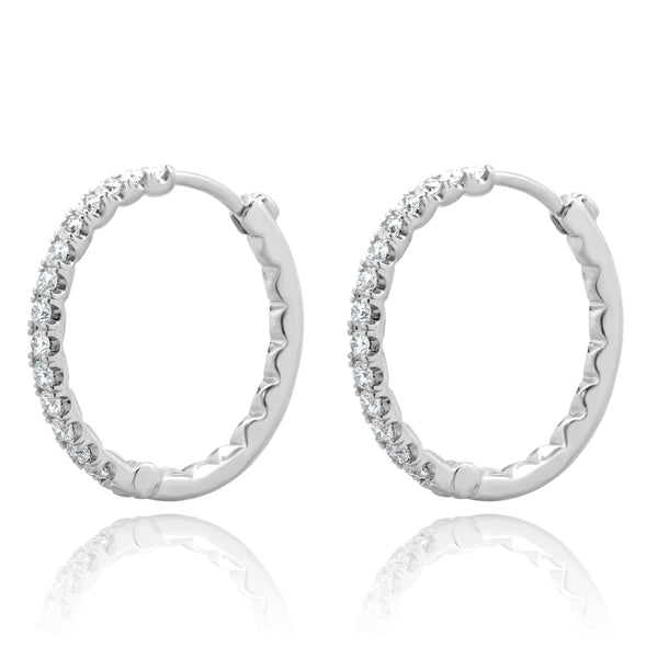 Roberto Coin 18 Karat White Gold Small Diamond Hoop Earrings