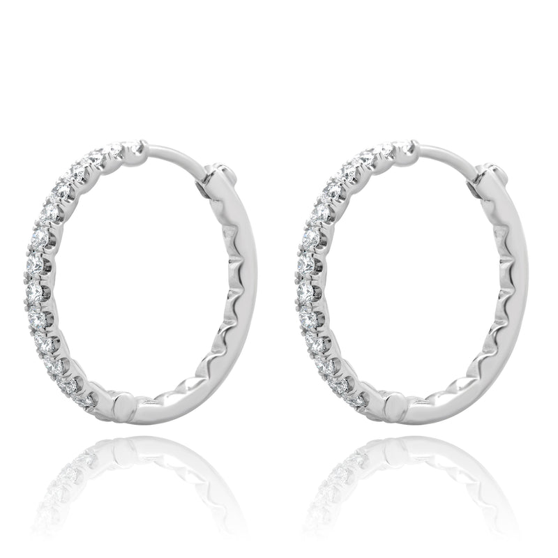 Roberto Coin 18 Karat White Gold Small Diamond Hoop Earrings