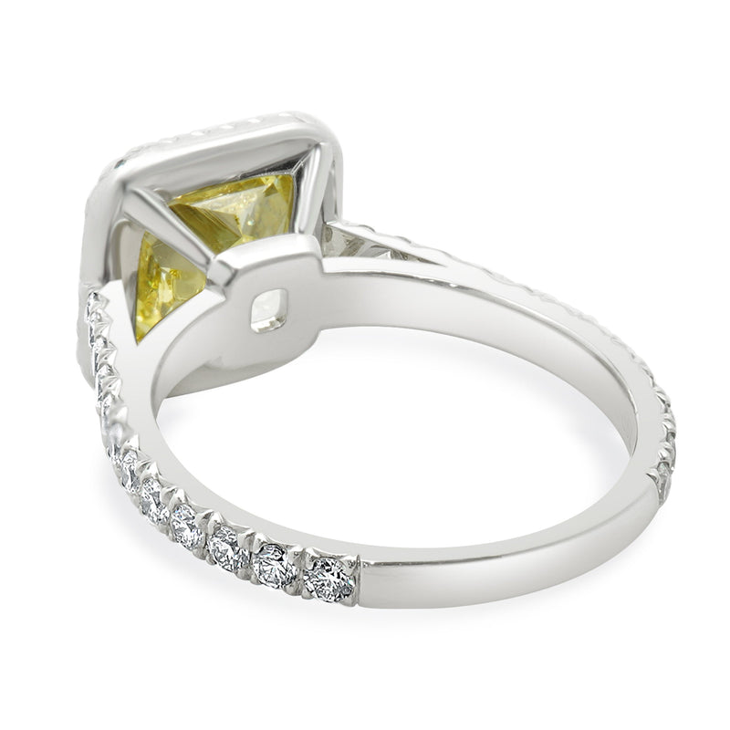 Cartier Platinum Fancy Intense Yellow Cushion Cut Diamond Engagement Ring