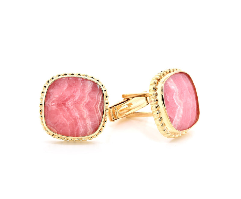 18 Karat Yellow Gold Rose Agate Cufflinks