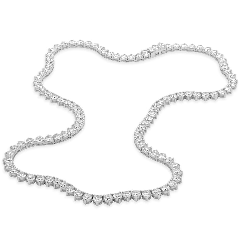 14 Karat White Gold Round Brilliant Cut Diamond Tennis Necklace