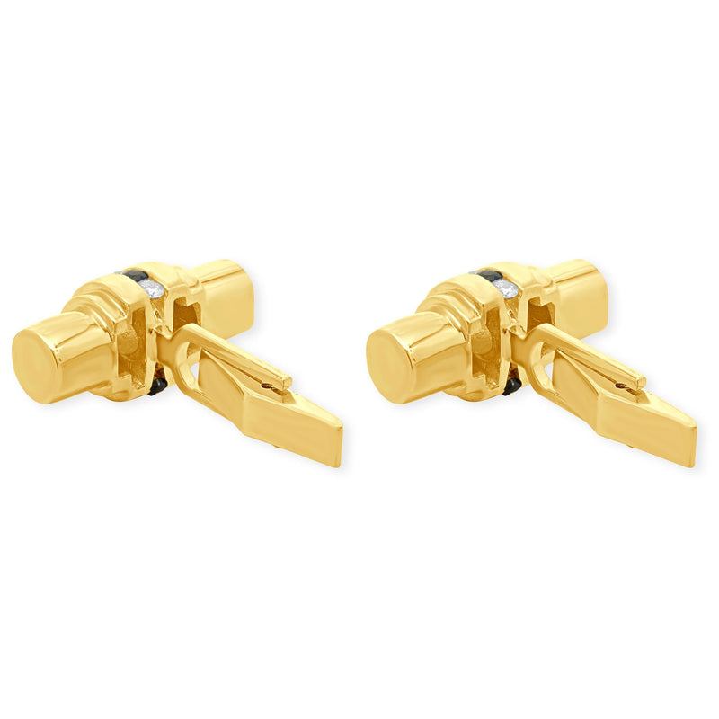 14 Karat Yellow Gold Diamond and Sapphire Barrel Cufflinks