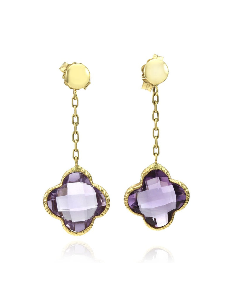 Amethyst Quatrefoil Drop Earrings in Gold