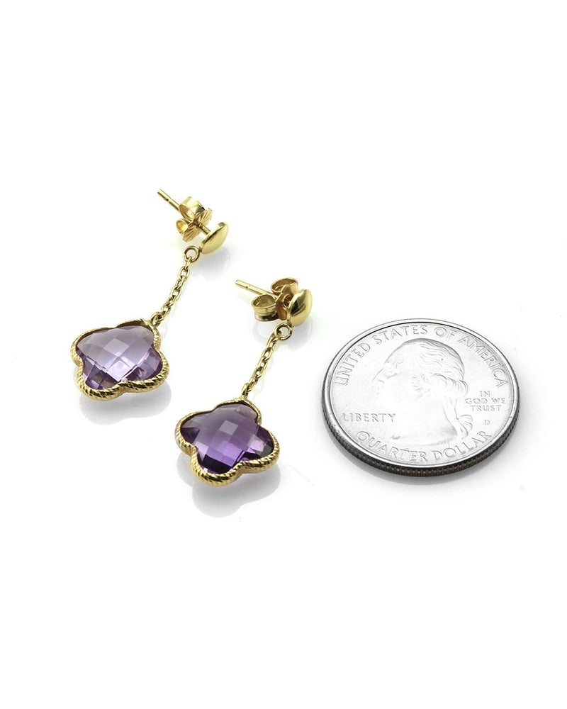 Amethyst Quatrefoil Drop Earrings in Gold