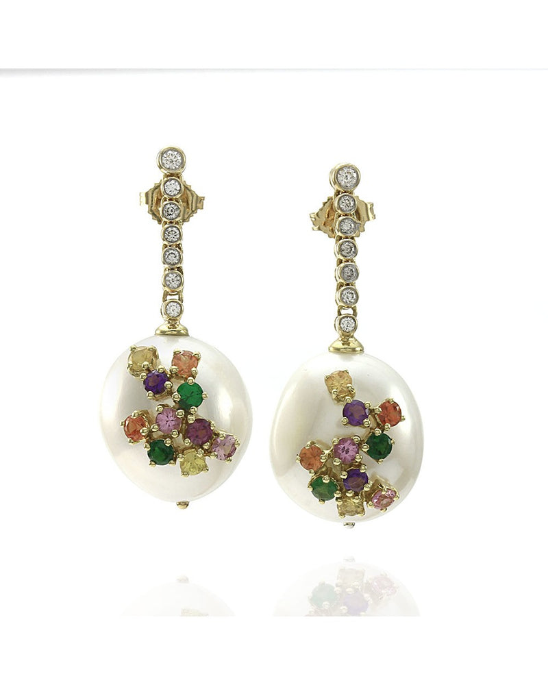 Laura Medine Rococo South Sea Pearl, Sapphire and Diamond Earrings in Gold